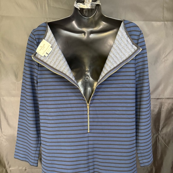 Women's Kate Spade 3/4 Sleeve Striped Dress Black Blue Zipper Peplum Size 12 - Picture 13 of 16